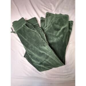 Aerie Y2K Style Forest Green Velour Pants High Waisted Wide Leg McBling